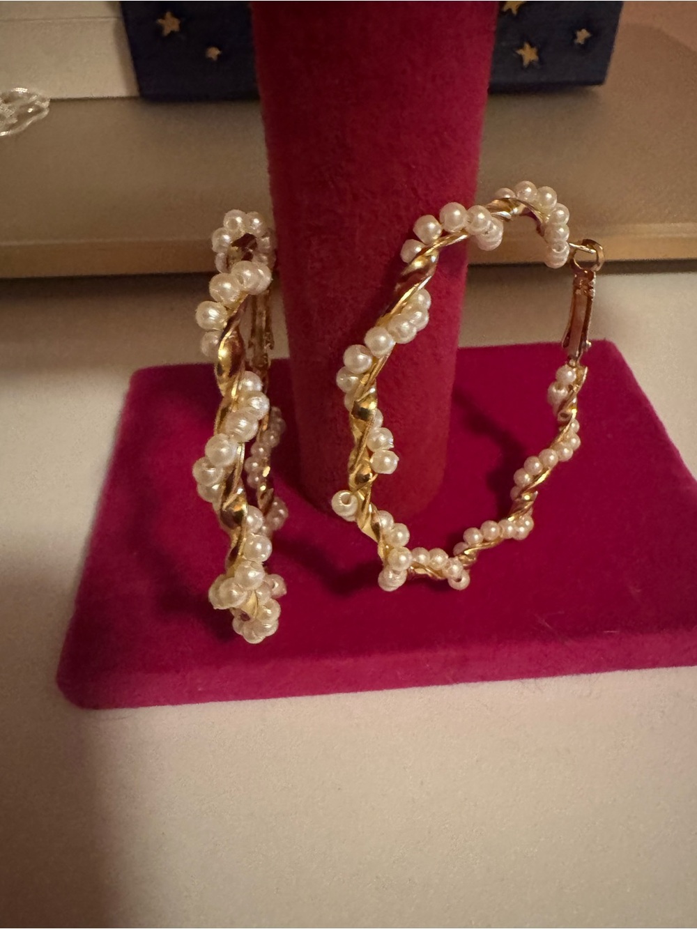 Gold Plated Faux Pearl Twist Hoop Earrings - Women Jewelry